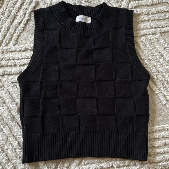 Sage Tops - Sage Black Ribbed Knit Sweater Vest